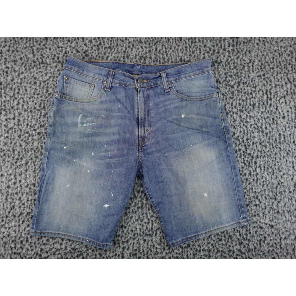 Levi's 505 Slim Fit Denim Shorts Mens 32 Blue Paint Splatter Distressed Casual